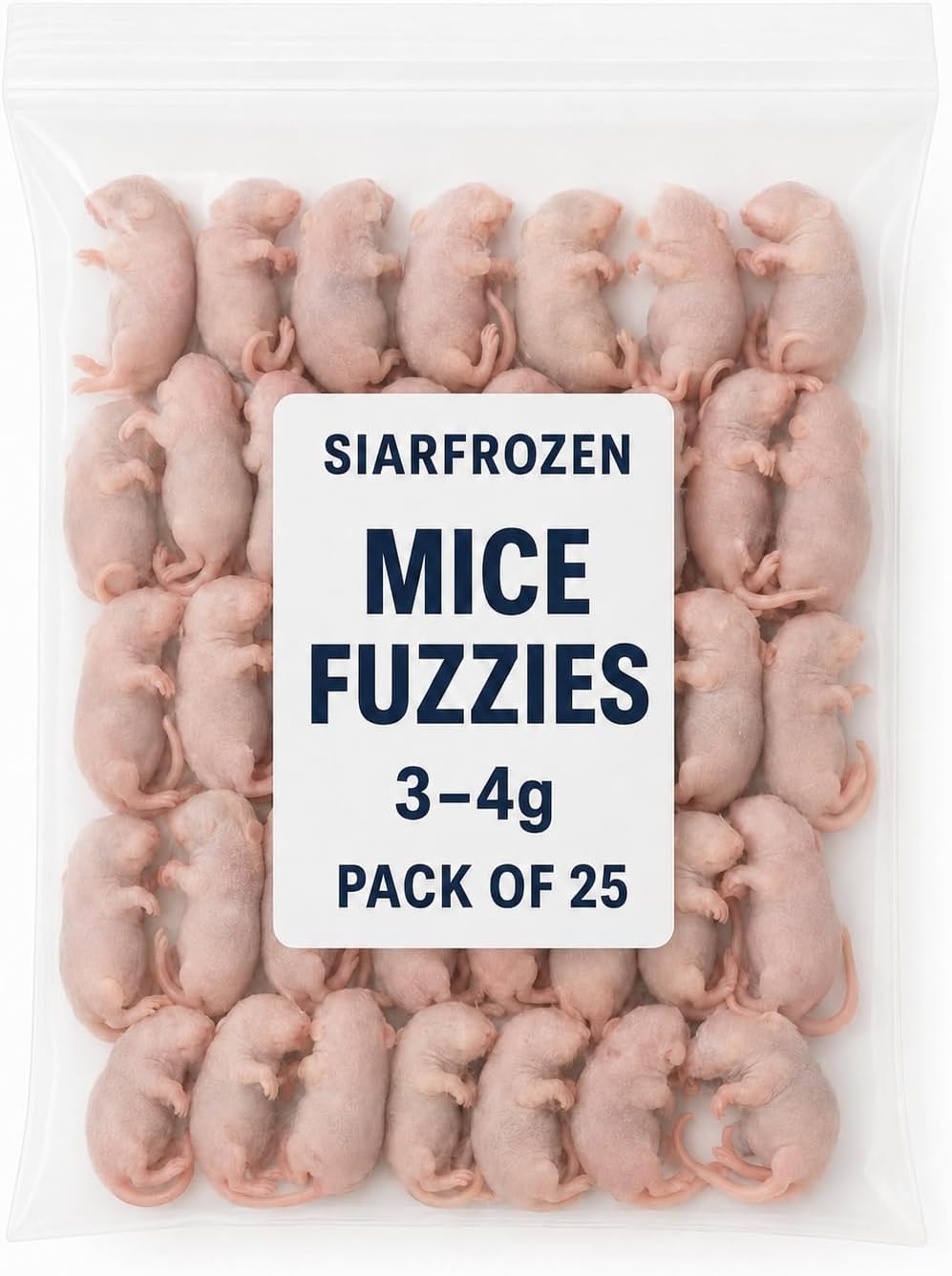 SiarFrozen Small Fuzzy Mice Approx 4cm, 25 Pack (3-4g) – Frozen Whole Prey Feeder Mice for Reptiles, Snakes and Birds of Prey