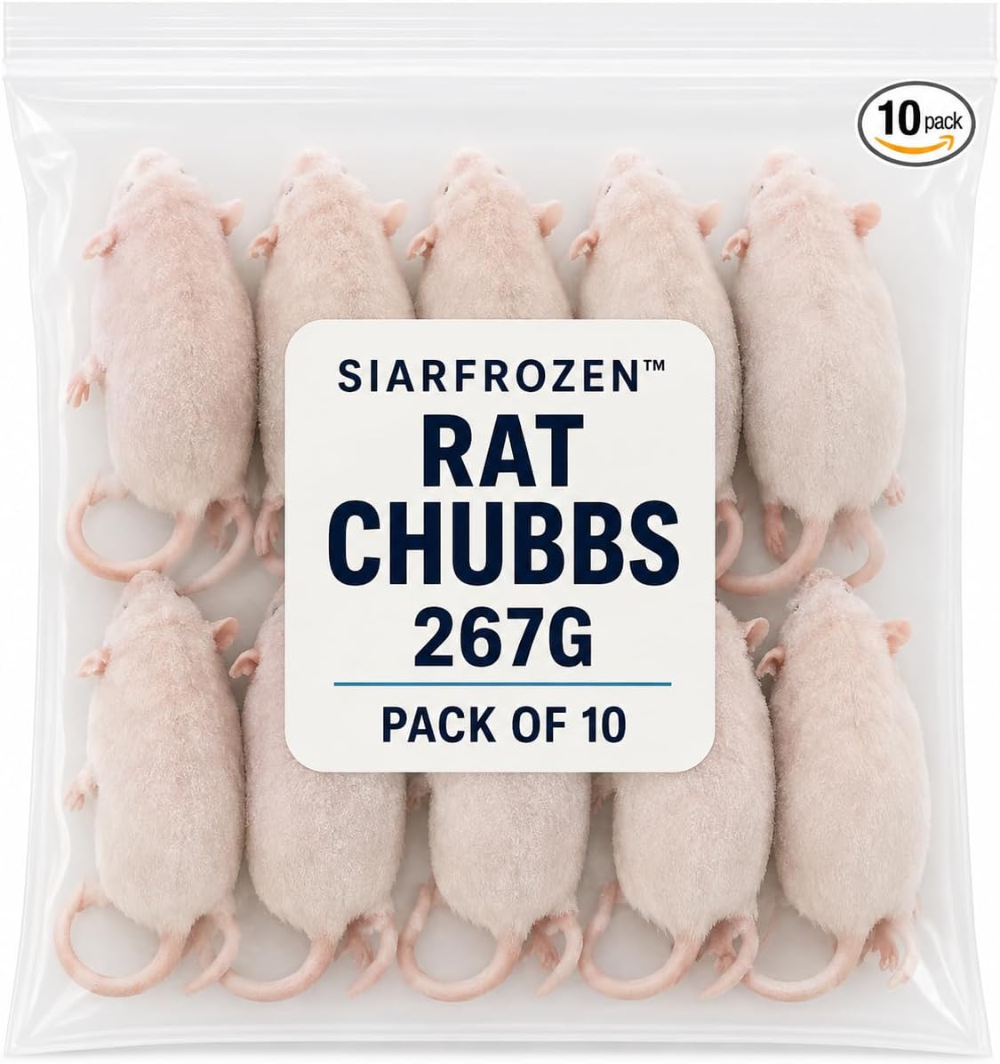 SiarFrozen Rat Chubbs 276g (Pack of 10) | Frozen Feeder Rats for Snakes, Reptiles, Monitors & Birds of Prey | Natural Whole Prey Food | Individually Frozen | High Protein Reptile Food