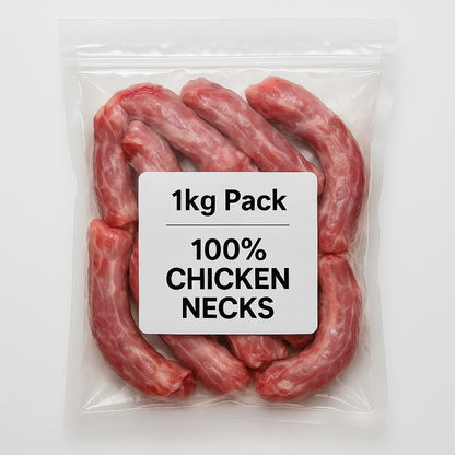SiarFrozen Raw Chicken Necks 1kg — Freshly frozen raw chicken necks for dogs, a natural high-calcium soft bone treat for raw feeding.