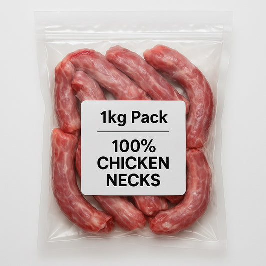 SiarFrozen Raw Chicken Necks 1kg — Freshly frozen raw chicken necks for dogs, a natural high-calcium soft bone treat for raw feeding.