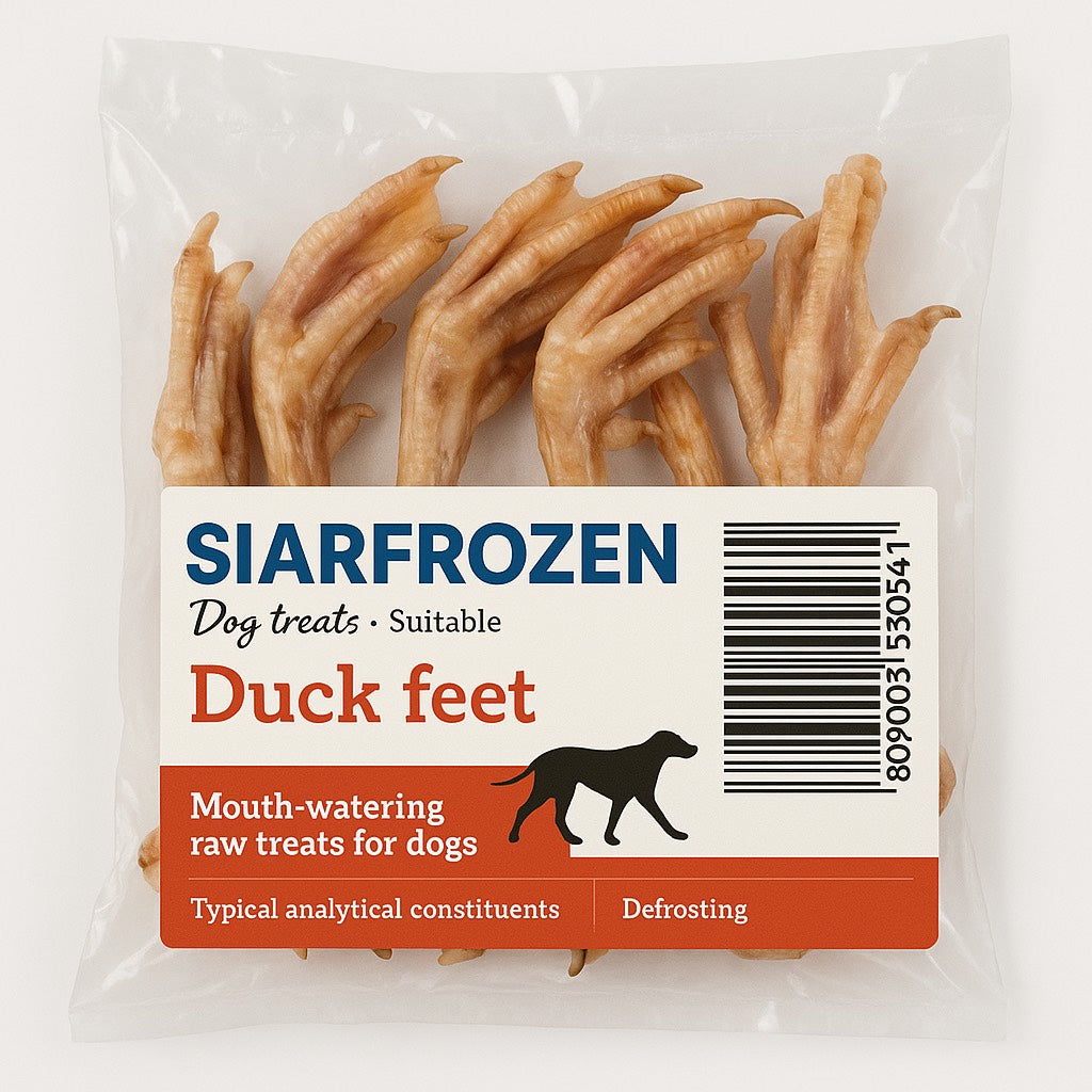 SiarFrozen Raw Duck Feet 10-pack — Freshly frozen raw duck feet for dogs, a natural crunchy treat for dental health and joint support.