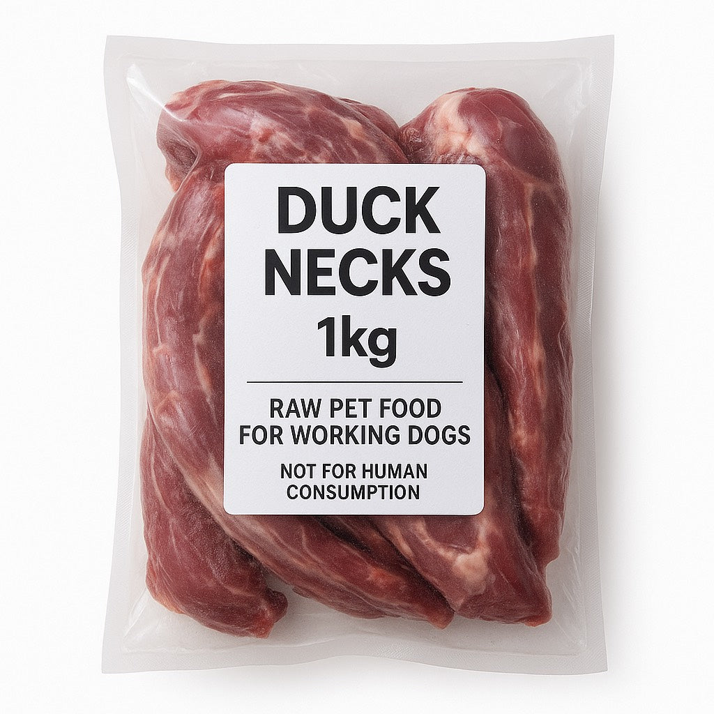 SiarFrozen Raw Duck Necks 1kg bag — Premium frozen raw duck necks for dogs, a natural high-protein dental chew for raw feeding.