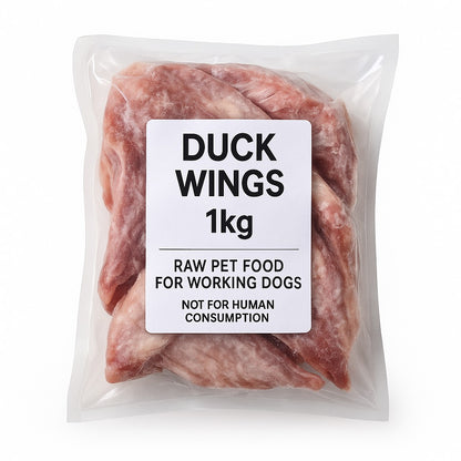 SiarFrozen Raw Duck Wings 1kg pack — Freshly frozen raw duck wings for dogs, a natural high-protein and calcium treat for raw feeding.