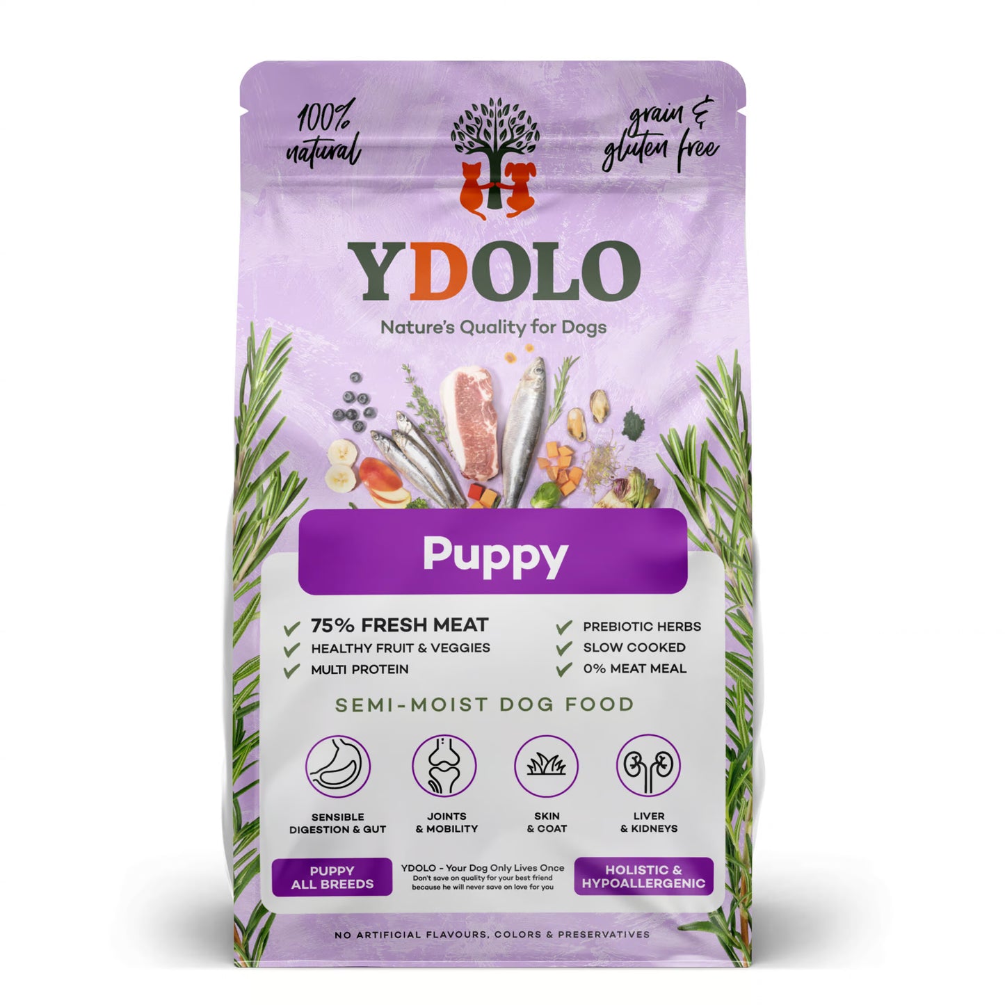 SiarFrozen Healthy & Pure Puppy cold-pressed dog food bags in 2.5kg and 10kg sizes, featuring growth-optimized proteins and holistic botanicals.