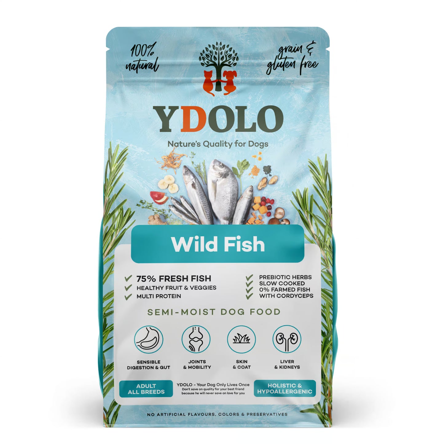 SiarFrozen Wild Fish Complete cold-pressed dog food bags in 2.5kg and 10kg sizes, featuring 75% fresh fish and holistic superfoods.